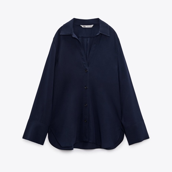 Zara Tops - SOLD / Long Sleeves Navy Blue Fluid Blouse